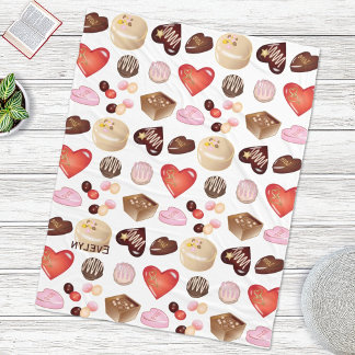 Couverture Polaire Chocolat personnalisé Motif de coeur de bonbons