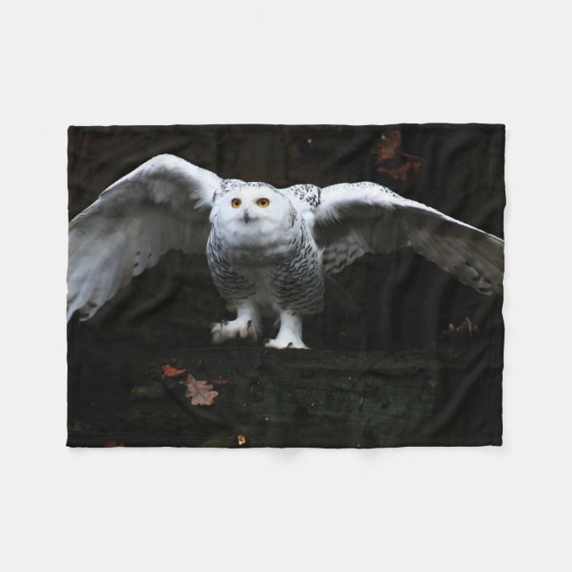 Couverture Polaire Chouette à neige avec ailes ouvertes fbcna (Devant (Horizontal))