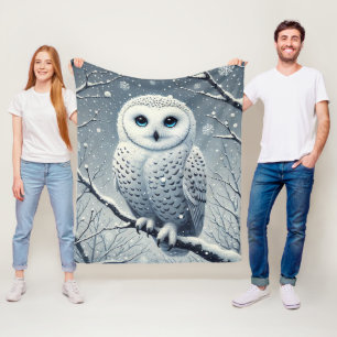 Couverture Polaire Chouette des neiges perchée sur une branche de nei