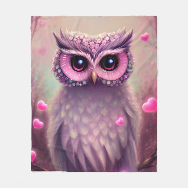 Couverture Polaire Chouette Kawaii Imaginaire rose (Devant)