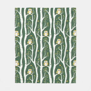 Couverture Polaire Chouette lunaire et Motif de bouleau