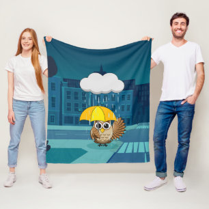 Couverture Polaire Chouette mignonne avec parapluie le jour de la plu