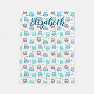 Couverture Polaire Chouettes et branches Motif Toison Blanket