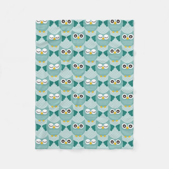 Couverture Polaire Chouettes turquoises (Devant)