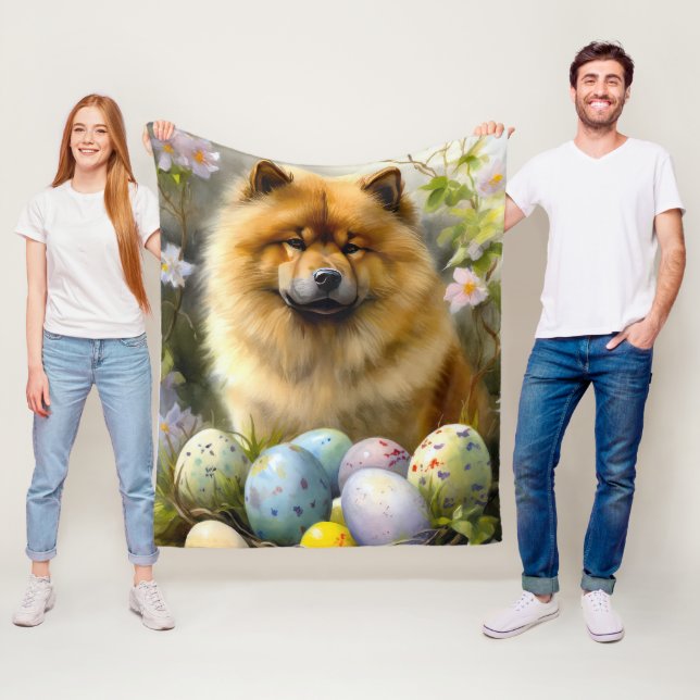 Couverture Polaire Chow Chow avec oeufs de Pâques vacances (En situation)