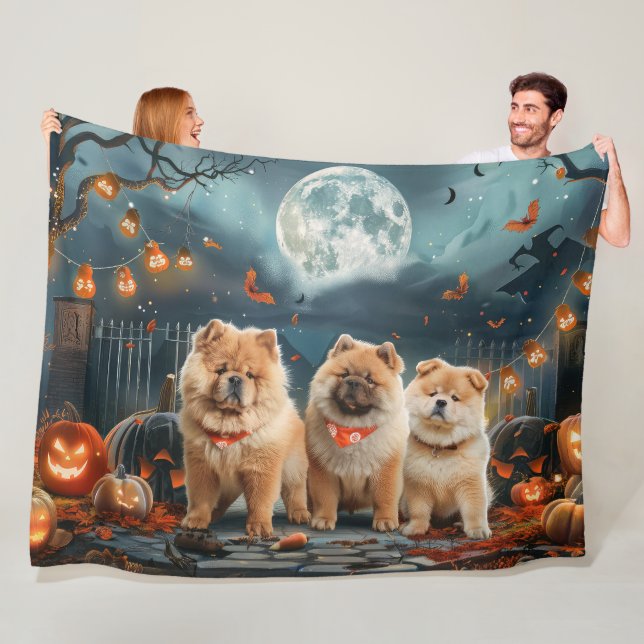 Couverture Polaire Chow Chow Halloween Éffrayant (En situation)