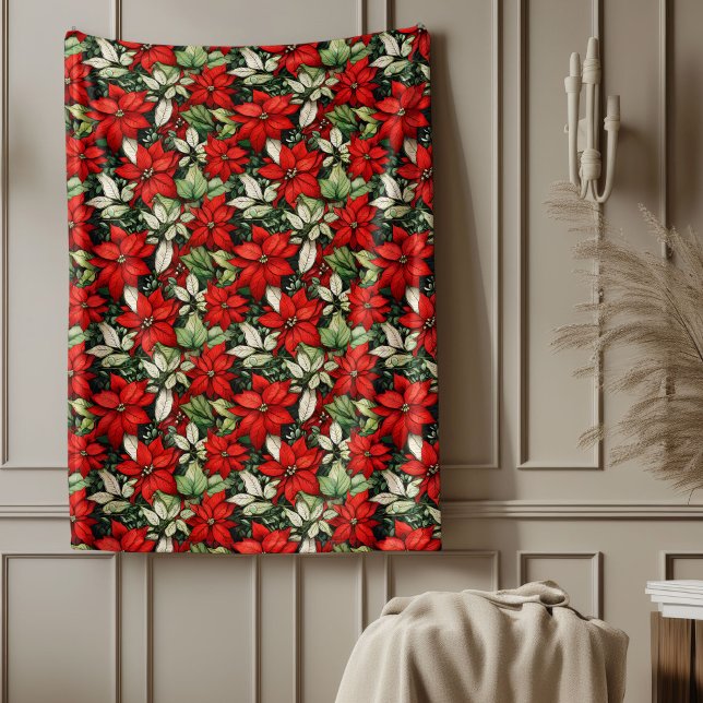 Couverture Polaire Christmas Blanket Red Poinsettia Festive Accent (Christmas Blanket Red Poinsettia Festive Accent)
