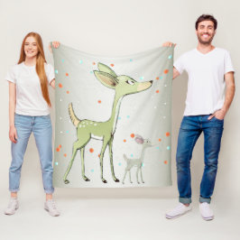 Couverture Polaire Christmas Celebration Green Deers Holidays Cute