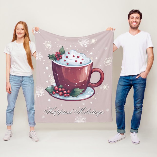 Couverture Polaire Christmas Cup of Hot Chocolate | Blush Pink (En situation)