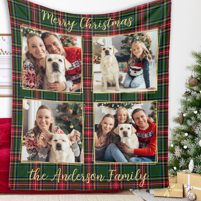 Couverture Polaire Christmas Custom Family 4 Picture Holiday Plat (Créateur téléchargé)