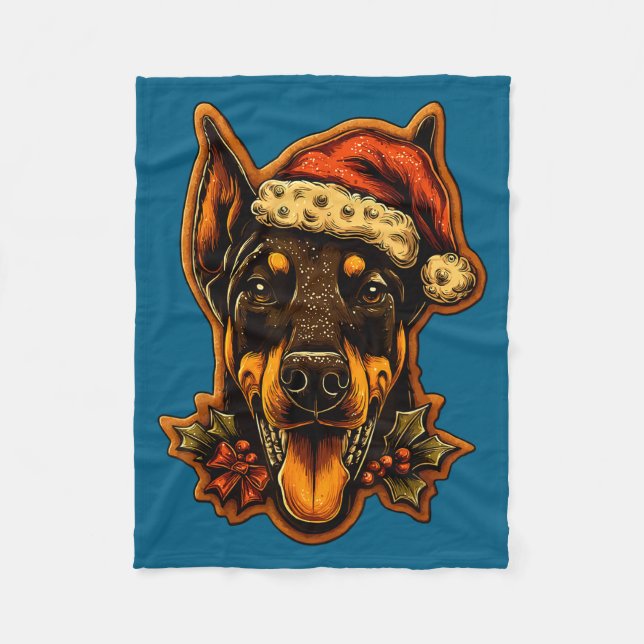 Couverture Polaire Christmas Doberman Dog With Santa Hat Gingerbread  (Devant)