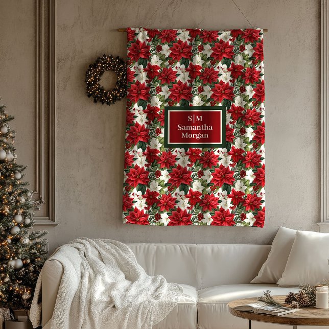 Couverture Polaire Christmas Flowers Blanket Chic Red Green Accent (Christmas Flowers Blanket Chic Red Green Accent)