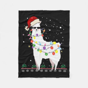 Couverture Polaire Christmas Lama Chapeau de Père Noël Arbre de Noël
