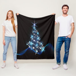 Couverture Polaire Christmas Party Blue Tree Shiny Black Elegant