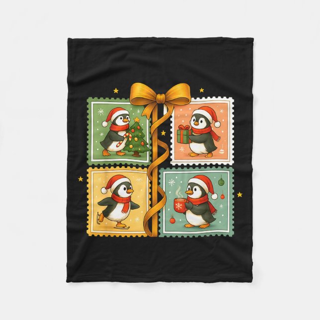 Couverture Polaire Christmas Penguin Stamp Collage  (Devant)