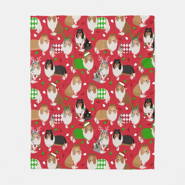 Couverture Polaire Christmas Rough Collie (Devant)
