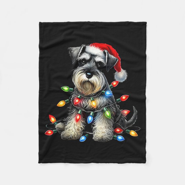 Couverture Polaire Christmas Schnauzer Dog Santa Hat Xmas Light Holid (Devant)