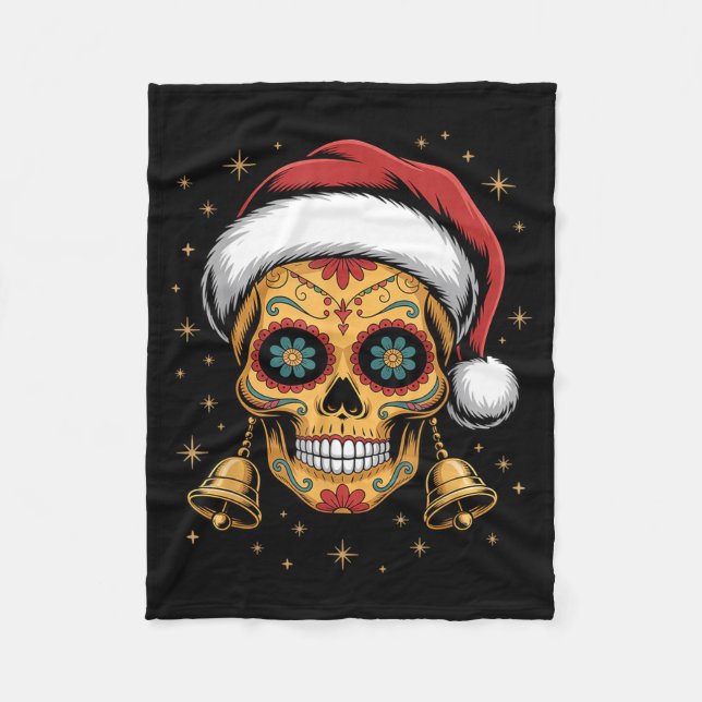 Couverture Polaire Christmas Sugar Skull Art Woman Santa Hat Festive  (Devant)