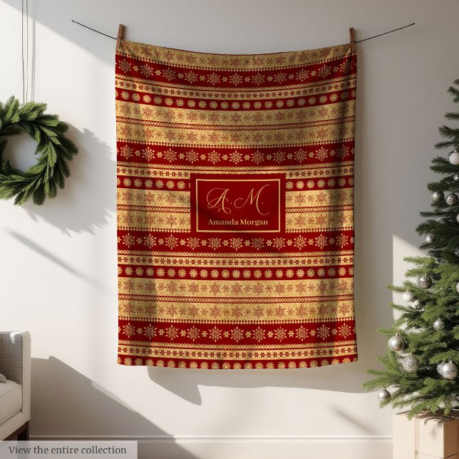 Couverture Polaire Christmas Throw Blanket Elegant Red Gold Accent (Personalized Throw Blanket Red Gold Luxe Christmas)