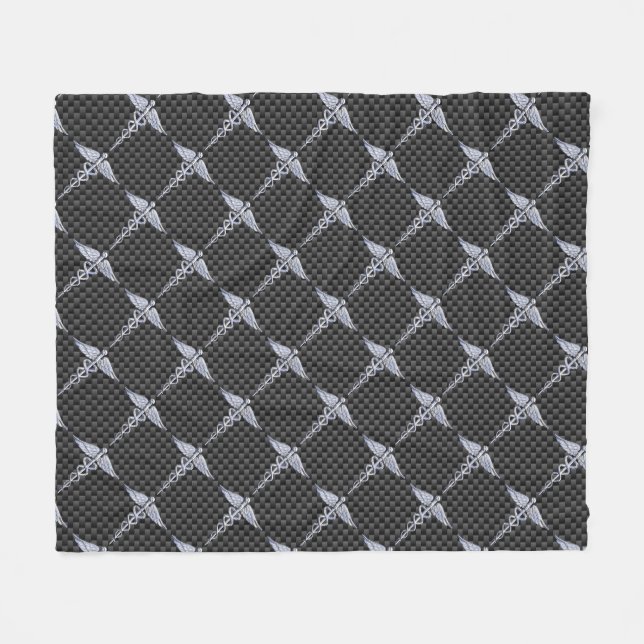Couverture Polaire Chrome Caduceus Médicale Symbole fibre de carbone  (Devant (Horizontal))