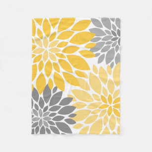 Couverture Polaire Chrysanthèmes jaunes et gris Motif floral