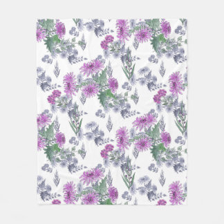 Couverture Polaire Chrysanthèmes lilas , aquarelle