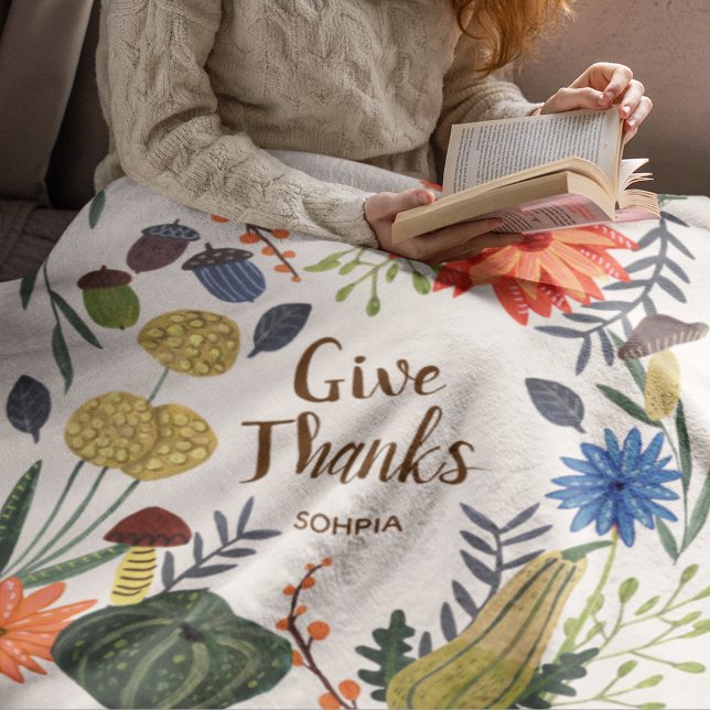 Couverture Polaire Chute du champignon floral mignonne Thanksgiving (Cute Thanksgiving floral mushroom fall Fleece Blanket)
