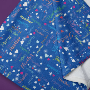 Couverture Polaire Ciel bleu Cobalt plein de noms, de coeurs et d'éto