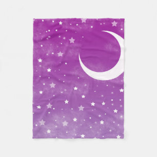 Couverture Polaire Ciel nocturne étoilé Lune violette et étoiles