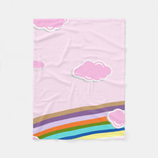 Couverture Polaire ciels barbe à papa rose avec arc-en-ciel