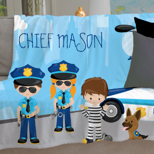 Couverture Polaire Cignon petit homme de police avec prénom