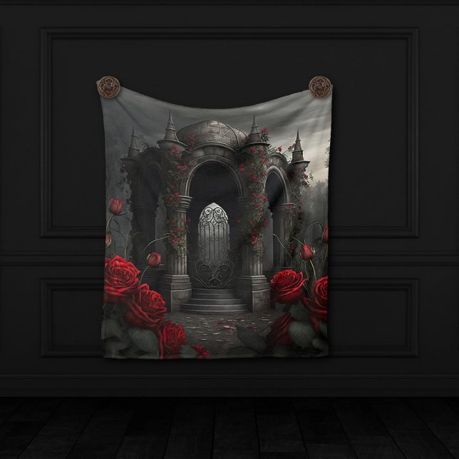 Couverture Polaire Cimetière gothique Gazebo avec des roses rouges la (Créateur téléchargé)