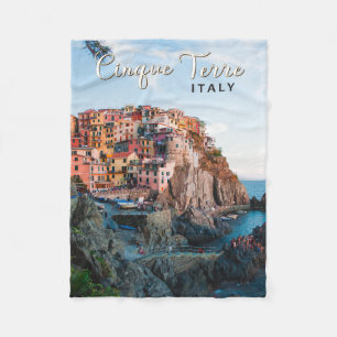 Couverture Polaire Cinque Terre Italie Aquarelle Vintage