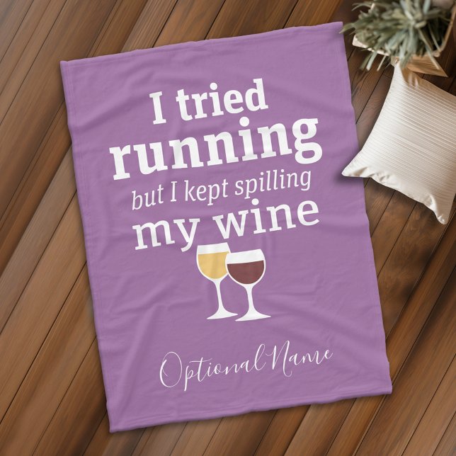 Couverture Polaire Citation de vin amusant - j'ai essayé de courir -  (Personalized fleece blanket with funny wine saying)