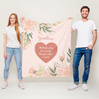 Couverture Polaire Citation Grand-Mère Aquarelle Rose Floral