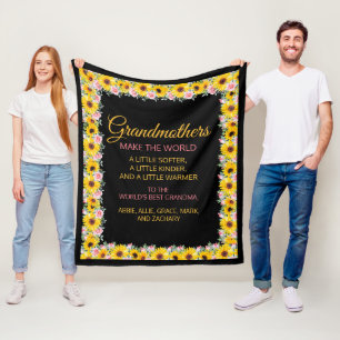 Couverture Polaire Citation Grand-mère Fleurs Roses Jaunes