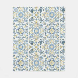 Couverture Polaire Citron en carrelage bleu italien
