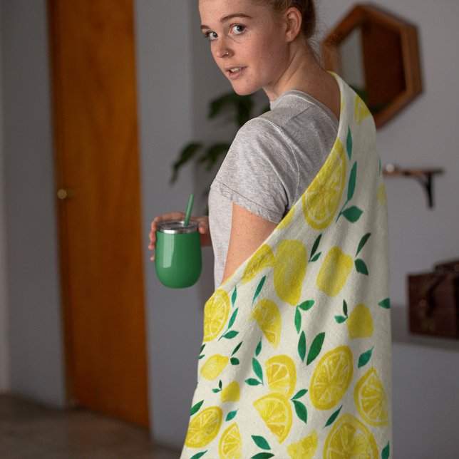 Couverture Polaire citrons d'aquarelle - jaune et vert (Créateur téléchargé)