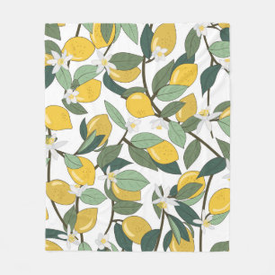 Couverture Polaire Citrons Jaunes, Impression Tropicale Sans Fil.