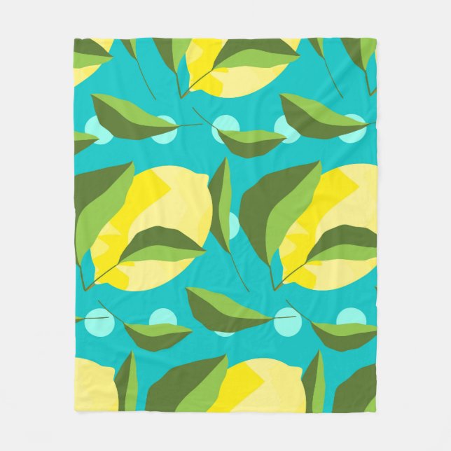 Couverture Polaire Citrons Polka Point : Arrière - plan bleu. (Devant)