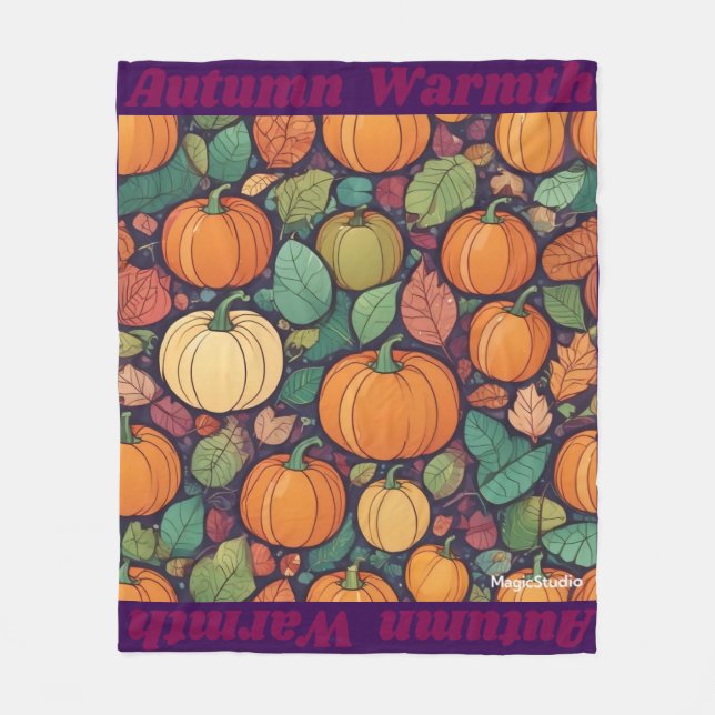 Couverture Polaire CITROUILLE AI et feuilles d'automne (Devant)