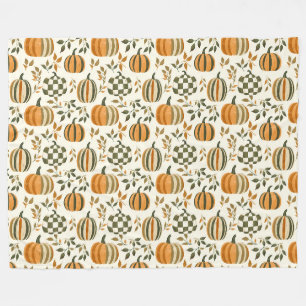 Couverture Polaire Citrouille Carreaux Automne Rayures Orange Vert