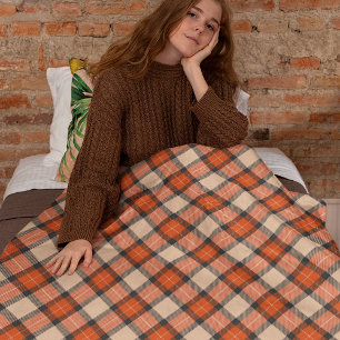 Couverture Polaire Citrouille d'automne classique Orange Brown Tartan