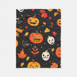Couverture Polaire Citrouille d'Halloween amusant et Feuilles Imprime