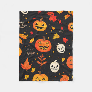 Couverture Polaire Citrouille d'Halloween amusant et Feuilles Imprime
