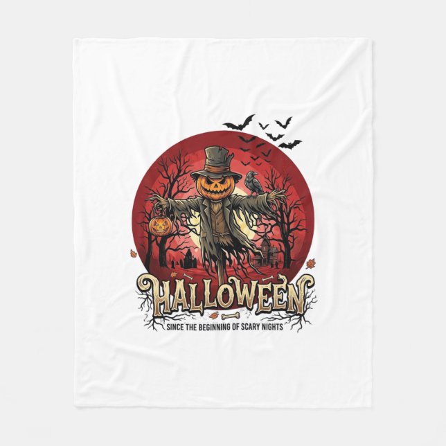 Couverture Polaire Citrouille d'Halloween Épouvantail Corbeau Chauves (Devant)
