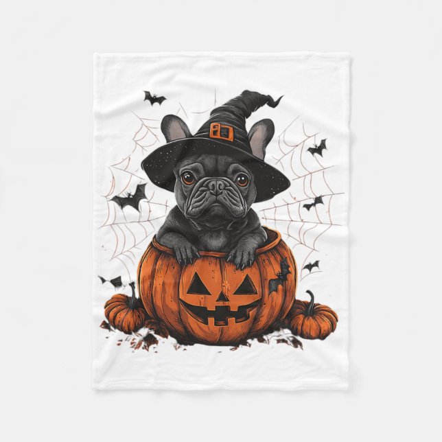 Couverture Polaire Citrouille français de Buldog Halloween Hommes d'a (Devant)
