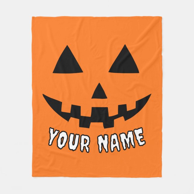 Couverture Polaire Citrouille orange personnalisé Halloween Votre Nom (Devant)