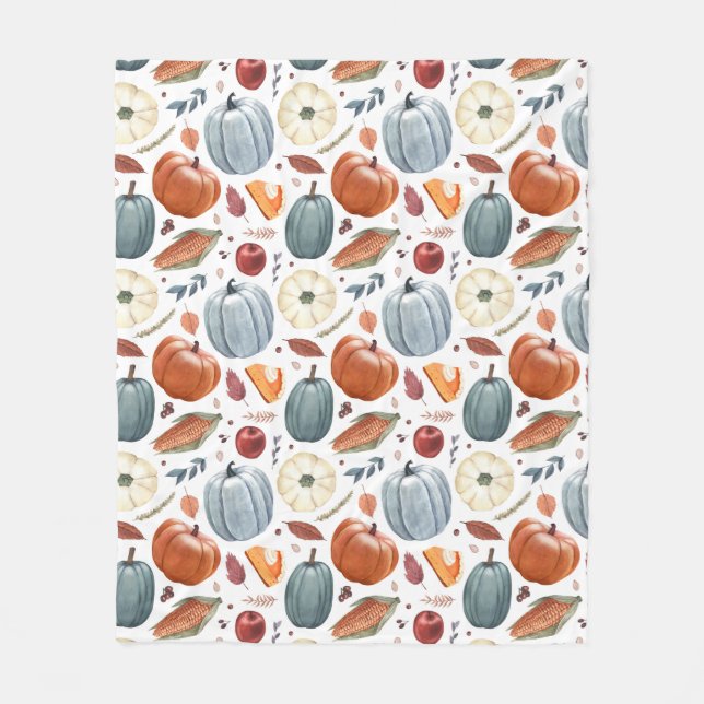 Couverture Polaire Citrouilles d'automne et feuilles d'automne Motif (Devant)