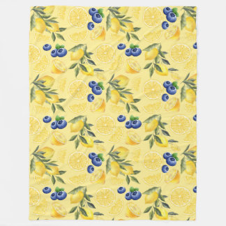 Couverture Polaire Citrus jaune et Motif de bleuets